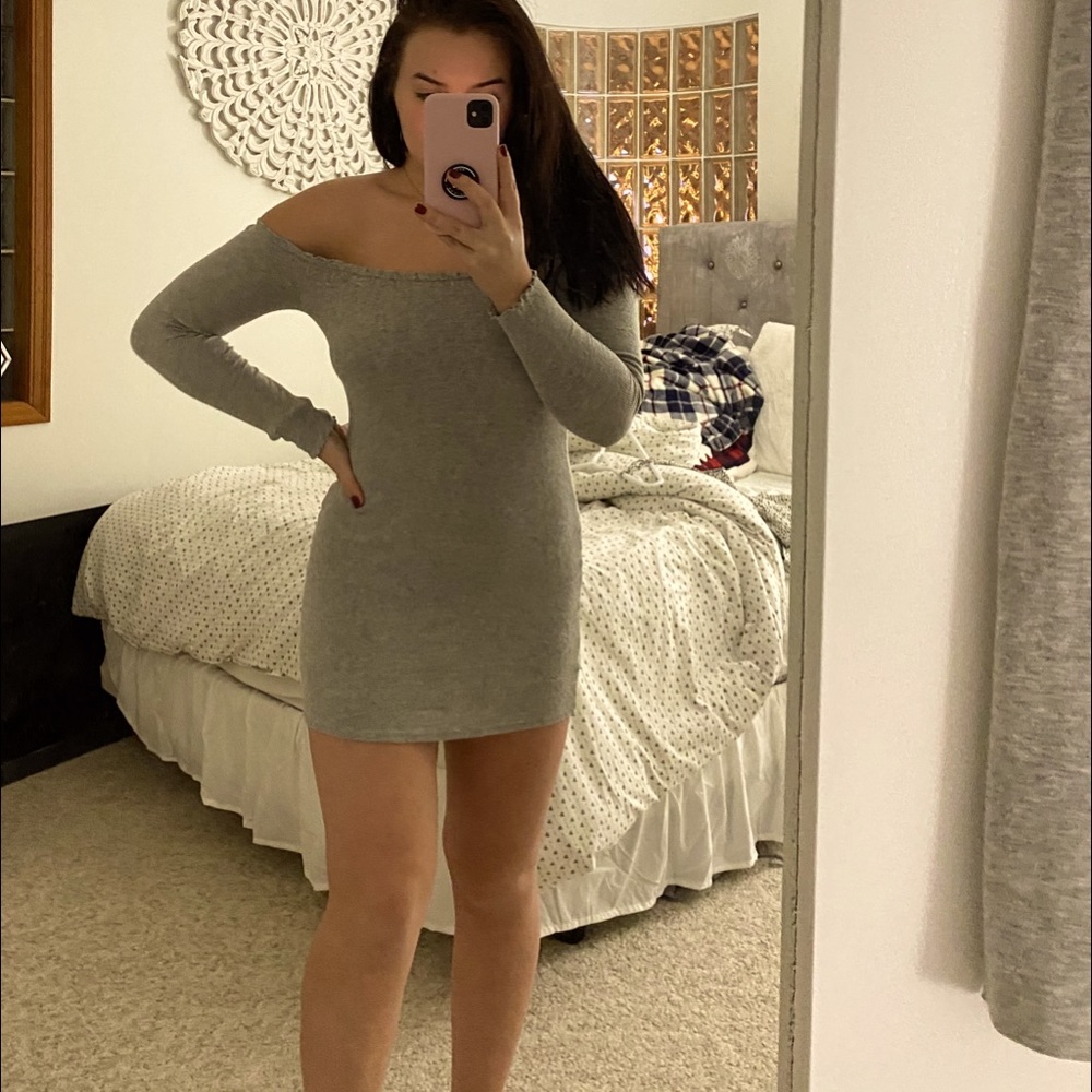 Soft, long sleeve strapless dress